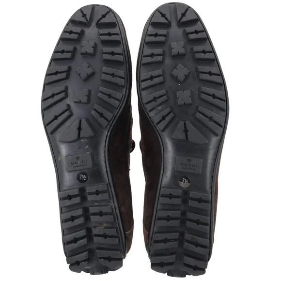 Gucci Italy Brown Suede Leather Driving Loafers Mens 8 Designer Dress Loafers - Picture 4 of 11